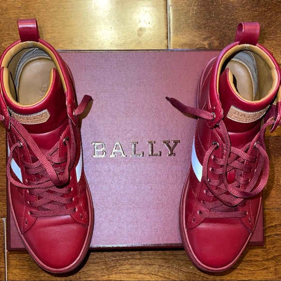 Bally Herndon /135 white striped high top sneakers in crimson red - Picture 6 of 10